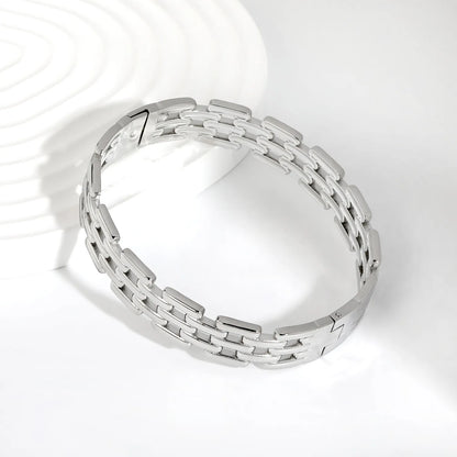 Multi-Row Rectangle Link Watch Chain Bracelet | 12mm Width | Silver & Gold Options | Polished Stainless Steel Wrist Band Bulk Order Wholesale Vendor Supply