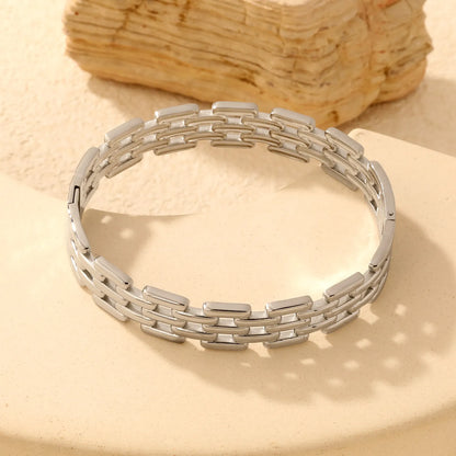 Multi-Row Rectangle Link Watch Chain Bracelet | 12mm Width | Silver & Gold Options | Polished Stainless Steel Wrist Band Bulk Order Wholesale Vendor Supply