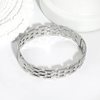 Multi-Row Rectangle Link Watch Chain Bracelet | 12mm Width | Silver & Gold Options | Polished Stainless Steel Wrist Band Bulk Order Wholesale Vendor Supply