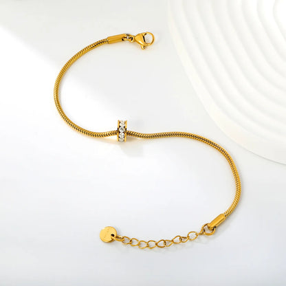 Vertical Triple Zircon Barrel Slider Charm Slim Snake Chain Adjustable Bracelet | Minimalist Dainty Wrist Chain Bulk Stock For Wholesale