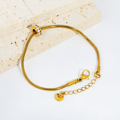 Vertical Triple Zircon Barrel Slider Charm Slim Snake Chain Adjustable Bracelet | Minimalist Dainty Wrist Chain Bulk Stock For Wholesale