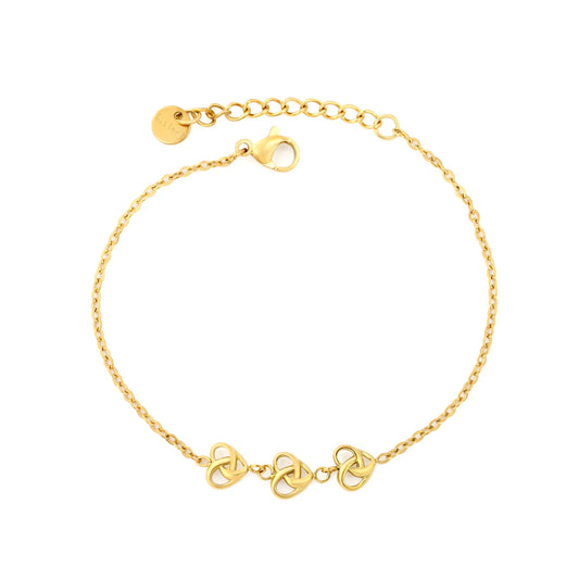 Triple Celtic Love Knot Adjustable Extension Chain Bracelet | 17+3cm Custom Fit Length | 18K Gold Plated Hypoallergenic Stainless Steel Dainty Wrist Chain Bulk Order For Jewelry Wholesalers