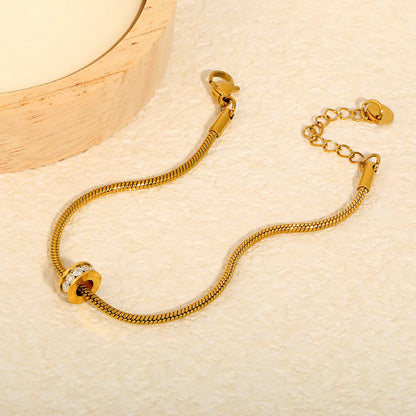 Vertical Triple Zircon Barrel Slider Charm Slim Snake Chain Adjustable Bracelet | Minimalist Dainty Wrist Chain Bulk Stock For Wholesale