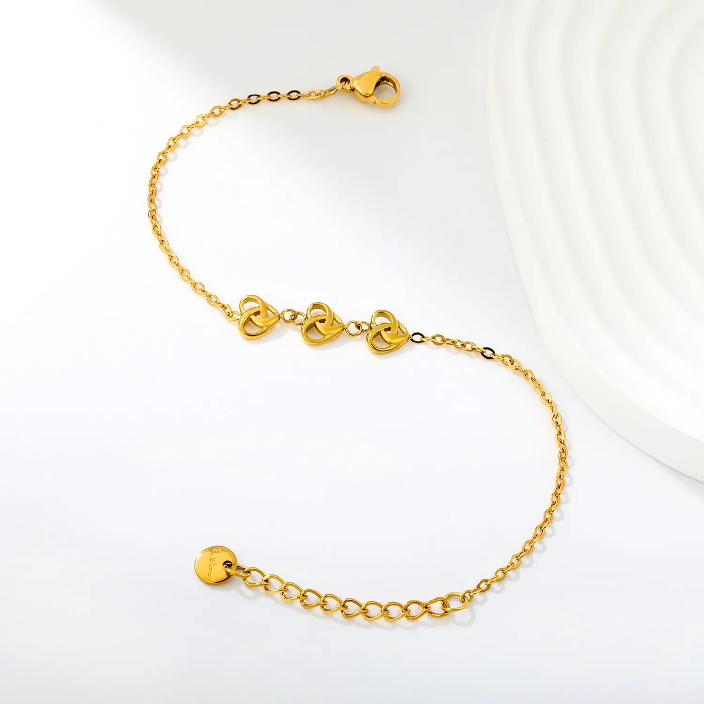 Triple Celtic Love Knot Adjustable Extension Chain Bracelet | 17+3cm Custom Fit Length | 18K Gold Plated Hypoallergenic Stainless Steel Dainty Wrist Chain Bulk Order For Jewelry Wholesalers
