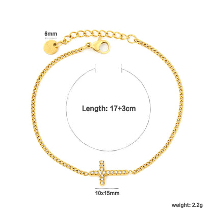 Curb Chain Paved Zircon Cross Adjustable Bracelet with Extended Chain | Wholesale Bulk Stock For Accessory Boutiques