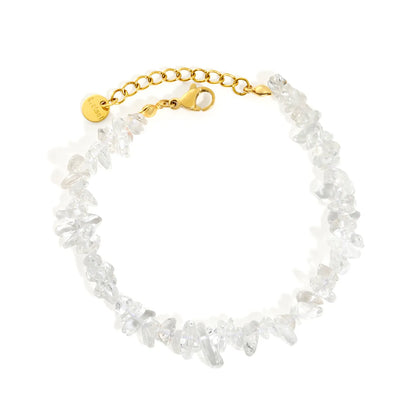 5 Styles Natural Tumbled Crystal Chip Adjustable Bracelet | 5-9mm Irregular Gemstone Gravel Beads | 18K Gold Plated Hypoallergenic Stainless Steel