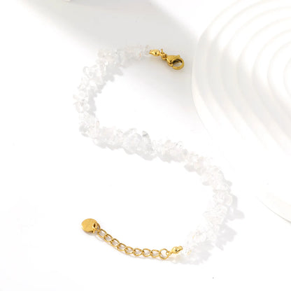 5 Styles Natural Tumbled Crystal Chip Adjustable Bracelet | 5-9mm Irregular Gemstone Gravel Beads | 18K Gold Plated Hypoallergenic Stainless Steel