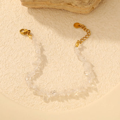 5 Styles Natural Tumbled Crystal Chip Adjustable Bracelet | 5-9mm Irregular Gemstone Gravel Beads | 18K Gold Plated Hypoallergenic Stainless Steel