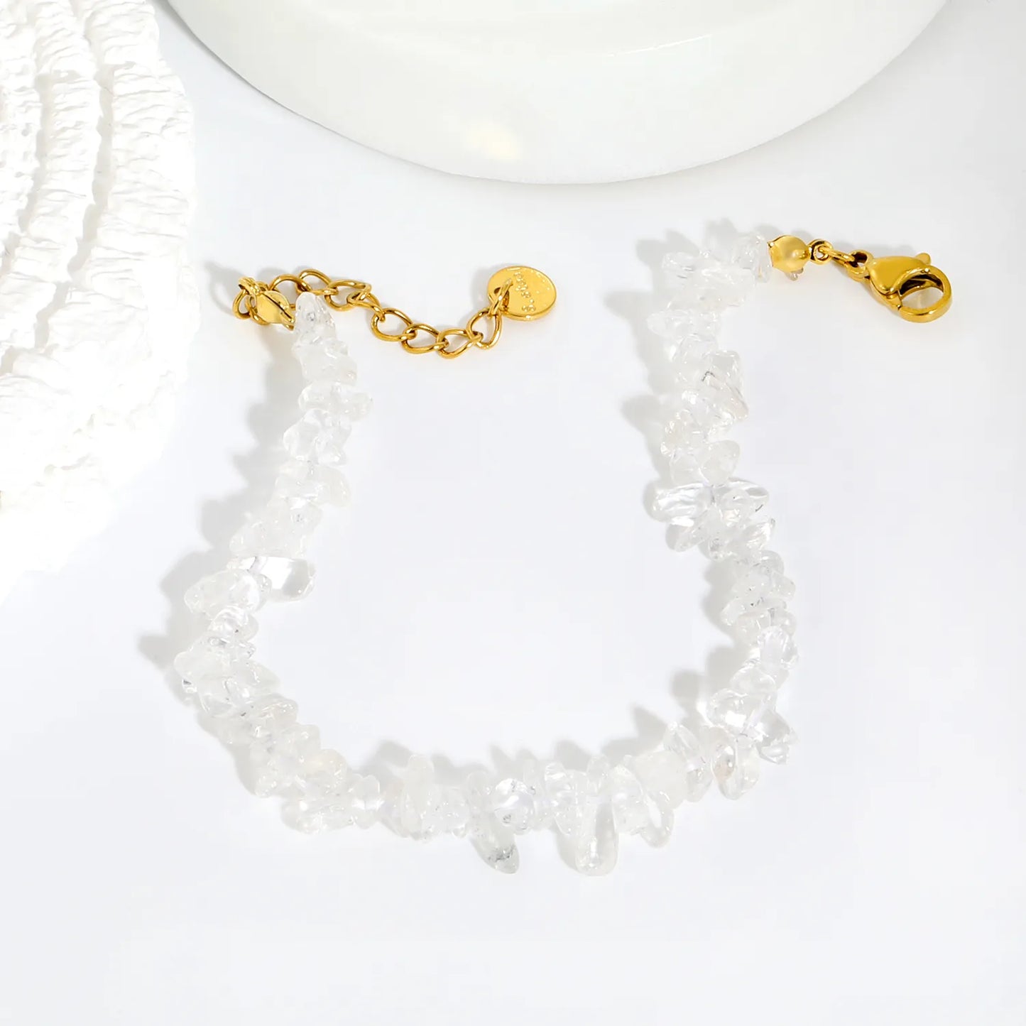 5 Styles Natural Tumbled Crystal Chip Adjustable Bracelet | 5-9mm Irregular Gemstone Gravel Beads | 18K Gold Plated Hypoallergenic Stainless Steel