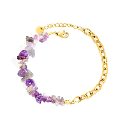 Natural Crystal Crushed Stone Paperclip Link Adjustable Bracelet | Irregular Gemstone Chips | 17+3cm | Amethyst Blue Sodalite Rose Quartz