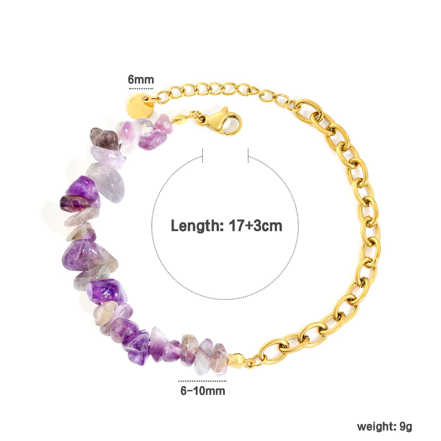 Natural Crystal Crushed Stone Paperclip Link Adjustable Bracelet | Irregular Gemstone Chips | 17+3cm | Amethyst Blue Sodalite Rose Quartz