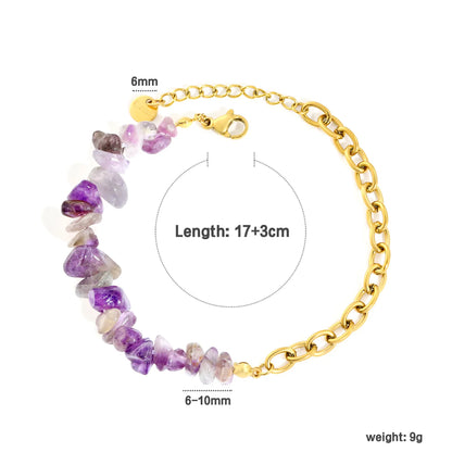 Natural Crystal Crushed Stone Paperclip Link Adjustable Bracelet | Irregular Gemstone Chips | 17+3cm | Amethyst Blue Sodalite Rose Quartz