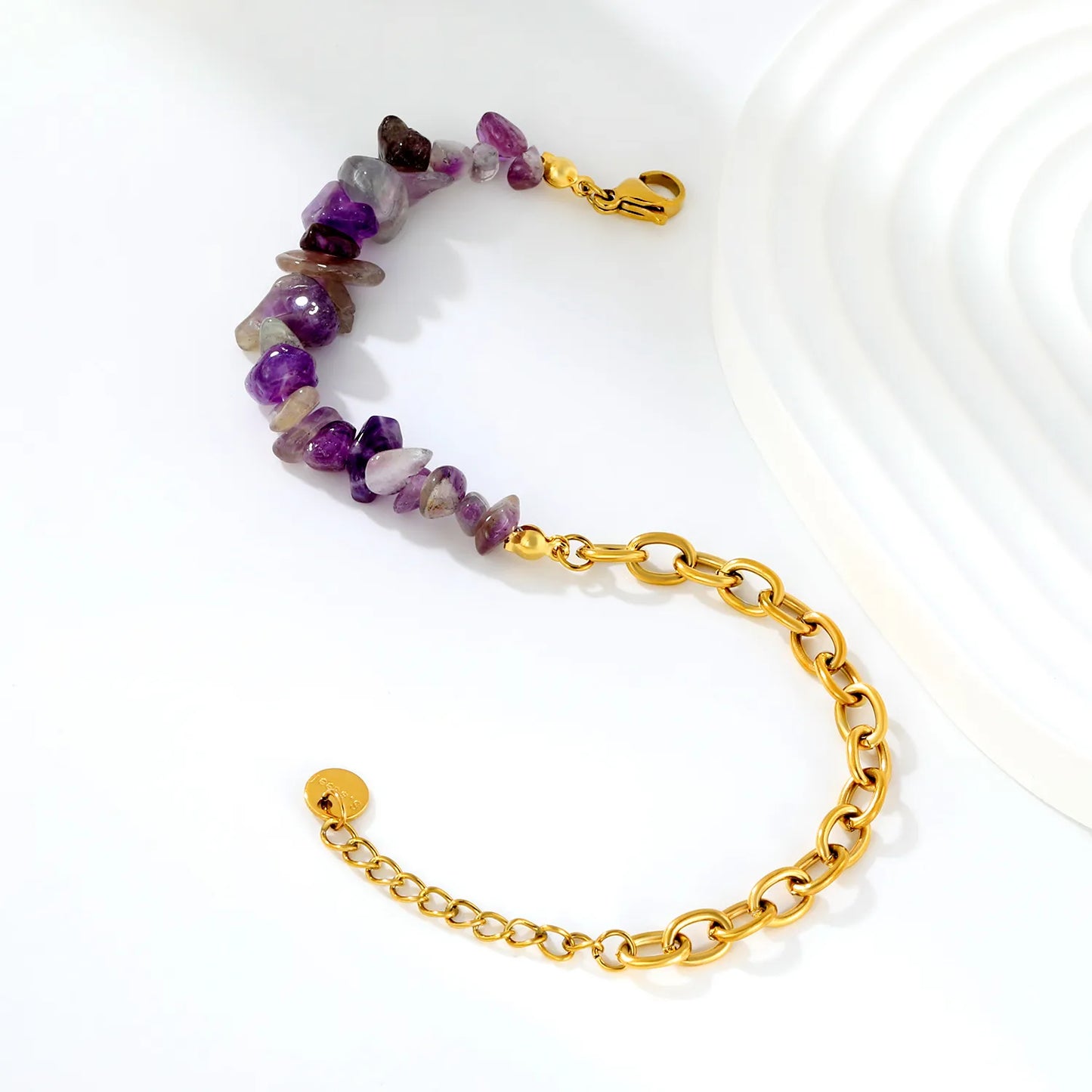 Natural Crystal Crushed Stone Paperclip Link Adjustable Bracelet | Irregular Gemstone Chips | 17+3cm | Amethyst Blue Sodalite Rose Quartz