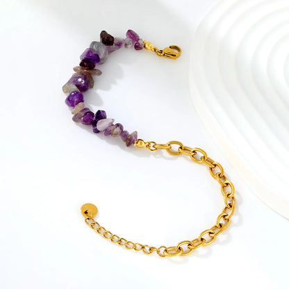 Natural Crystal Crushed Stone Paperclip Link Adjustable Bracelet | Irregular Gemstone Chips | 17+3cm | Amethyst Blue Sodalite Rose Quartz