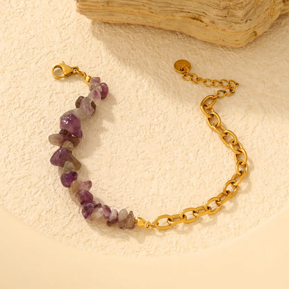 Natural Crystal Crushed Stone Paperclip Link Adjustable Bracelet | Irregular Gemstone Chips | 17+3cm | Amethyst Blue Sodalite Rose Quartz
