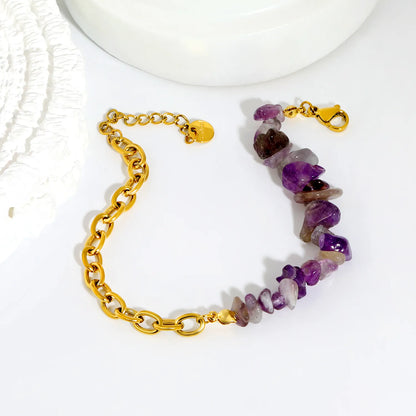 Natural Crystal Crushed Stone Paperclip Link Adjustable Bracelet | Irregular Gemstone Chips | 17+3cm | Amethyst Blue Sodalite Rose Quartz