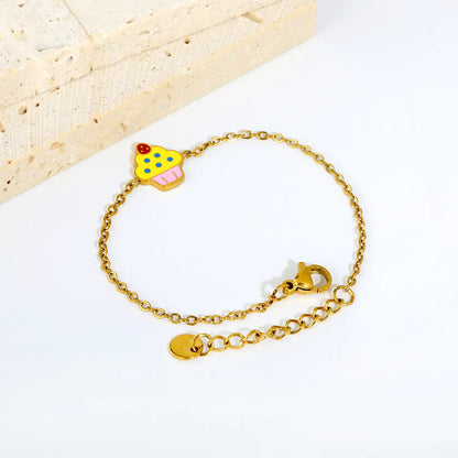 Colorful Enamel Cupcake Charm Adjustable Cable Chain Bracelet |  18K Gold Plated Stainless Steel Kids Dainty Wrist Chain | Wholesale MOQ 12