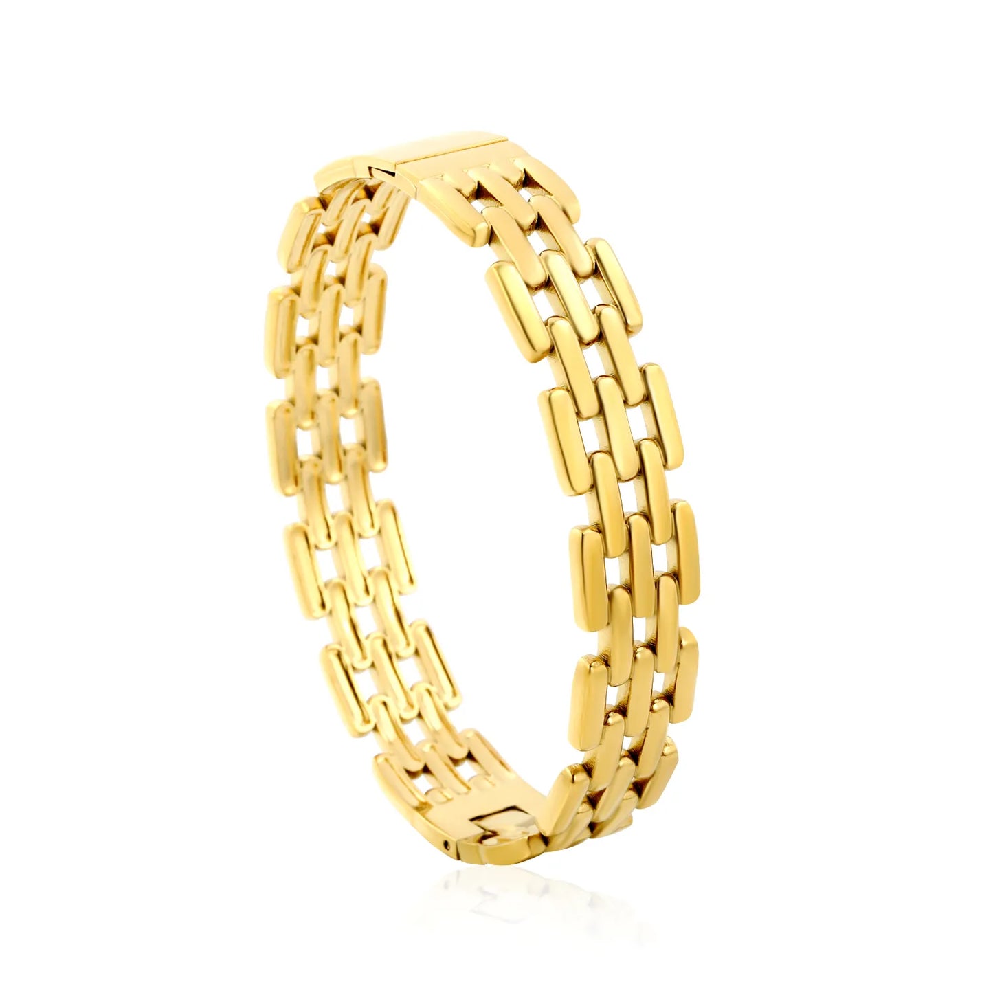 Multi-Row Rectangle Link Watch Chain Bracelet | 12mm Width | Silver & Gold Options | Polished Stainless Steel Wrist Band Bulk Order Wholesale Vendor Supply