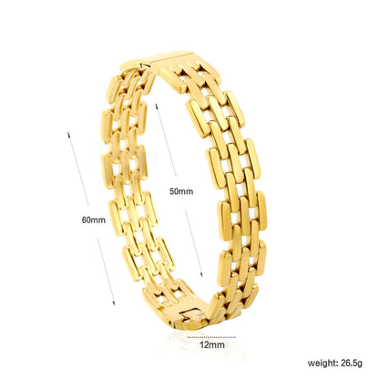 Multi-Row Rectangle Link Watch Chain Bracelet | 12mm Width | Silver & Gold Options | Polished Stainless Steel Wrist Band Bulk Order Wholesale Vendor Supply