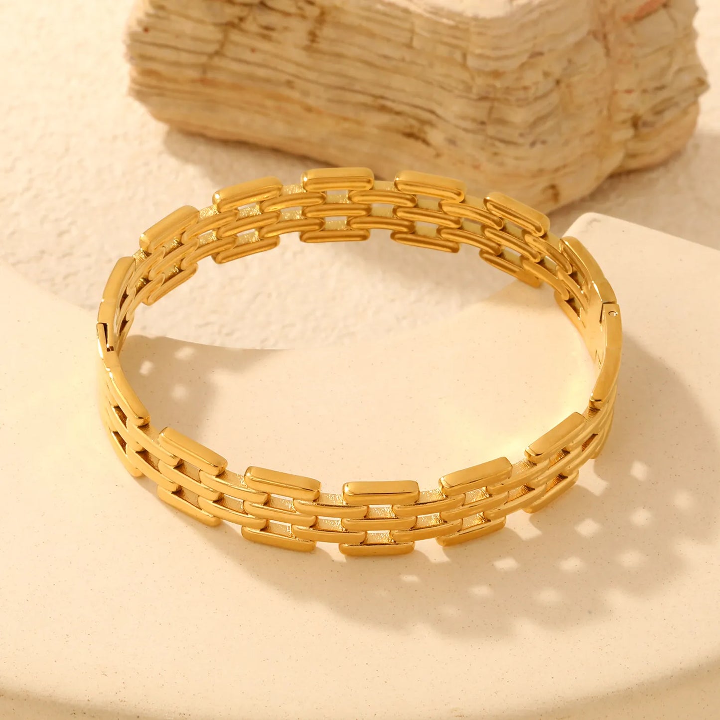 Multi-Row Rectangle Link Watch Chain Bracelet | 12mm Width | Silver & Gold Options | Polished Stainless Steel Wrist Band Bulk Order Wholesale Vendor Supply