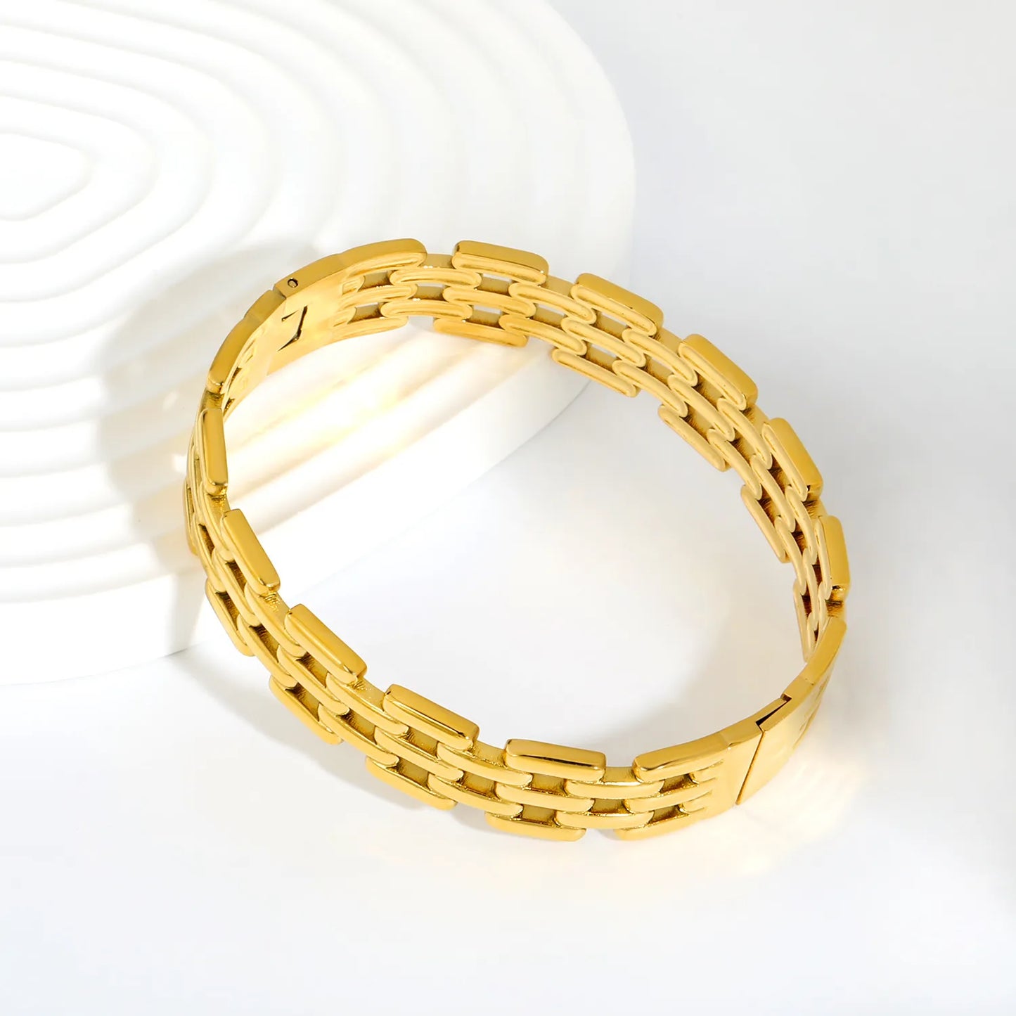 Multi-Row Rectangle Link Watch Chain Bracelet | 12mm Width | Silver & Gold Options | Polished Stainless Steel Wrist Band Bulk Order Wholesale Vendor Supply