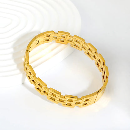 Multi-Row Rectangle Link Watch Chain Bracelet | 12mm Width | Silver & Gold Options | Polished Stainless Steel Wrist Band Bulk Order Wholesale Vendor Supply