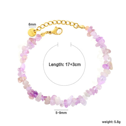 5 Styles Natural Tumbled Crystal Chip Adjustable Bracelet | 5-9mm Irregular Gemstone Gravel Beads | 18K Gold Plated Hypoallergenic Stainless Steel