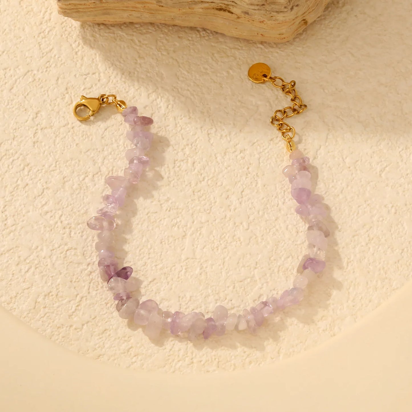 5 Styles Natural Tumbled Crystal Chip Adjustable Bracelet | 5-9mm Irregular Gemstone Gravel Beads | 18K Gold Plated Hypoallergenic Stainless Steel