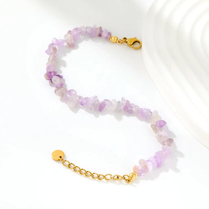 5 Styles Natural Tumbled Crystal Chip Adjustable Bracelet | 5-9mm Irregular Gemstone Gravel Beads | 18K Gold Plated Hypoallergenic Stainless Steel