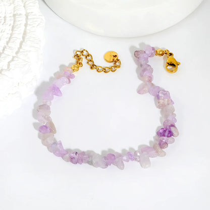 5 Styles Natural Tumbled Crystal Chip Adjustable Bracelet | 5-9mm Irregular Gemstone Gravel Beads | 18K Gold Plated Hypoallergenic Stainless Steel