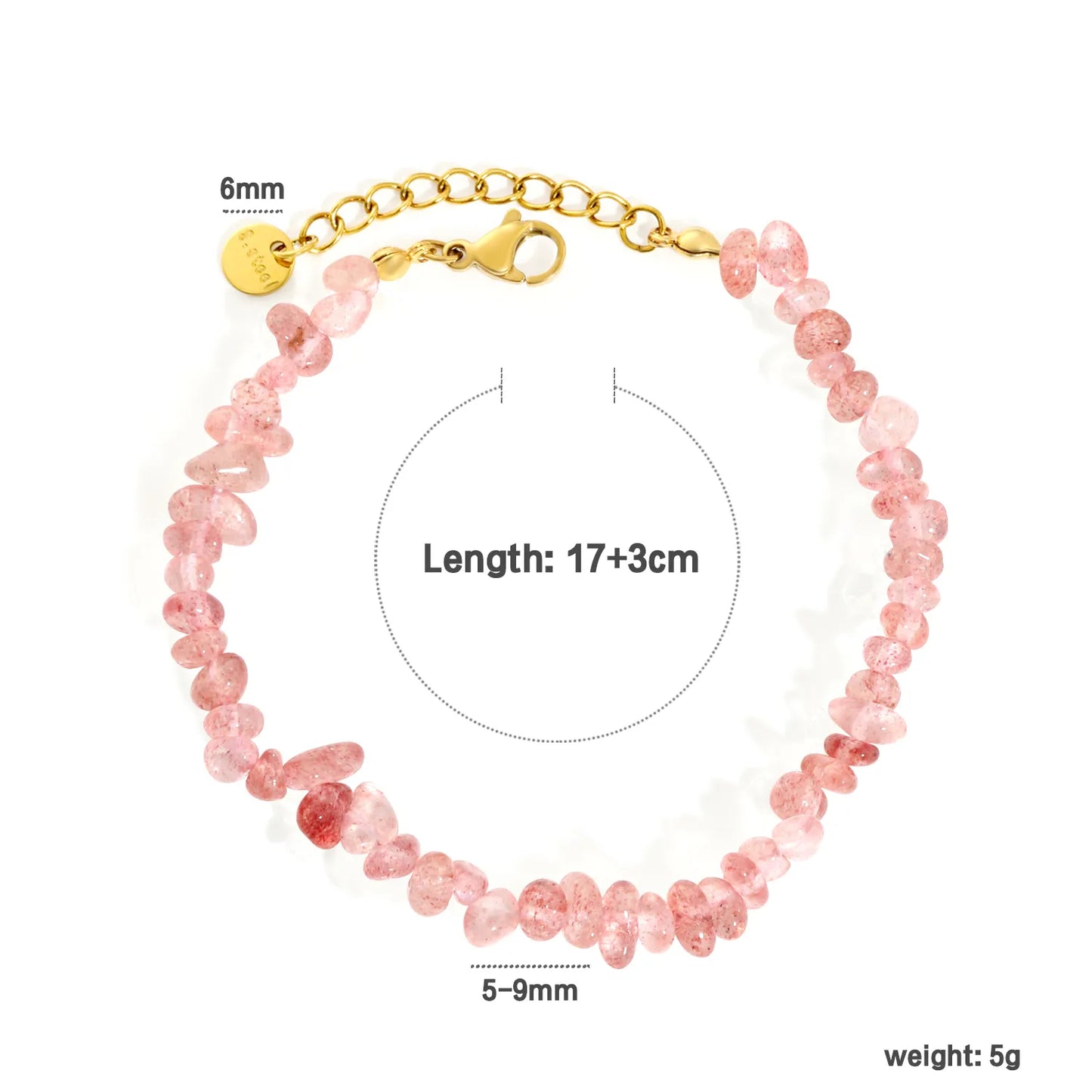 5 Styles Natural Tumbled Crystal Chip Adjustable Bracelet | 5-9mm Irregular Gemstone Gravel Beads | 18K Gold Plated Hypoallergenic Stainless Steel