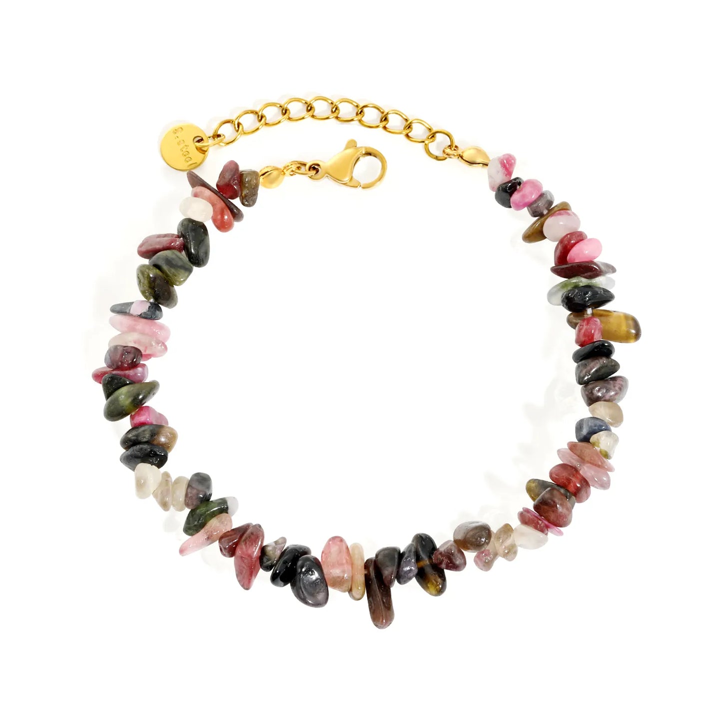 5 Styles Natural Tumbled Crystal Chip Adjustable Bracelet | 5-9mm Irregular Gemstone Gravel Beads | 18K Gold Plated Hypoallergenic Stainless Steel