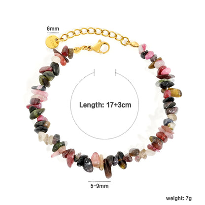 5 Styles Natural Tumbled Crystal Chip Adjustable Bracelet | 5-9mm Irregular Gemstone Gravel Beads | 18K Gold Plated Hypoallergenic Stainless Steel