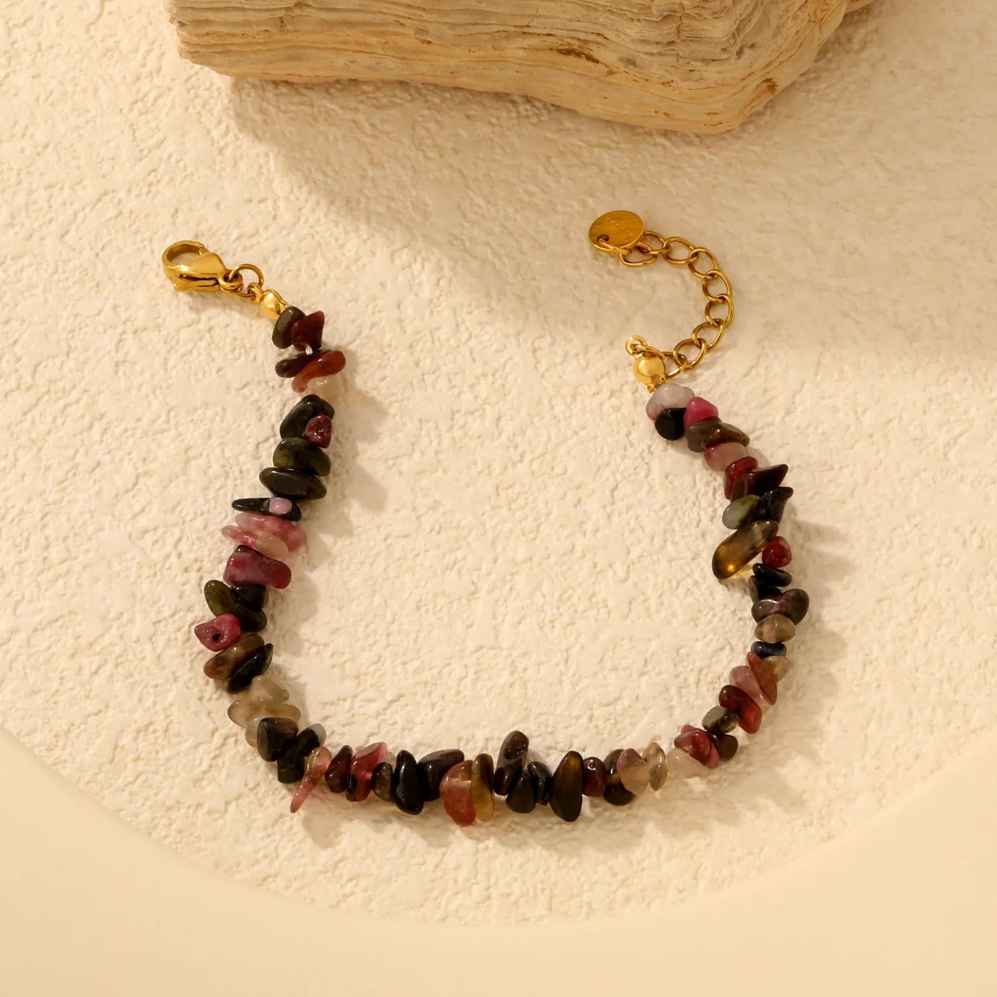 5 Styles Natural Tumbled Crystal Chip Adjustable Bracelet | 5-9mm Irregular Gemstone Gravel Beads | 18K Gold Plated Hypoallergenic Stainless Steel