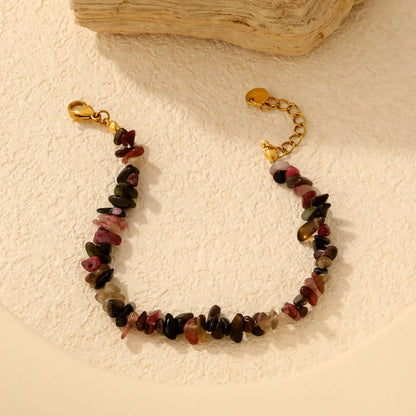 5 Styles Natural Tumbled Crystal Chip Adjustable Bracelet | 5-9mm Irregular Gemstone Gravel Beads | 18K Gold Plated Hypoallergenic Stainless Steel