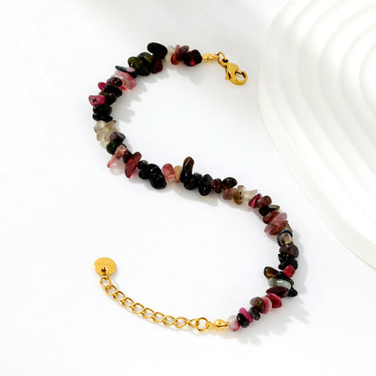 5 Styles Natural Tumbled Crystal Chip Adjustable Bracelet | 5-9mm Irregular Gemstone Gravel Beads | 18K Gold Plated Hypoallergenic Stainless Steel