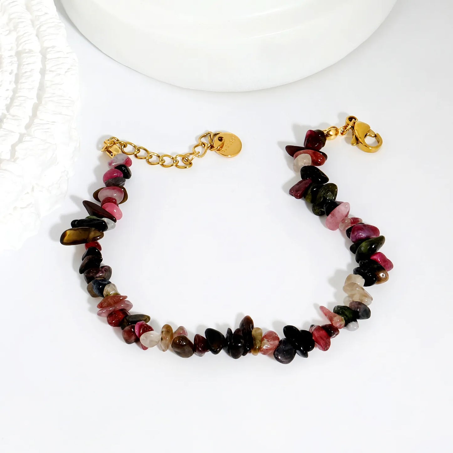 5 Styles Natural Tumbled Crystal Chip Adjustable Bracelet | 5-9mm Irregular Gemstone Gravel Beads | 18K Gold Plated Hypoallergenic Stainless Steel