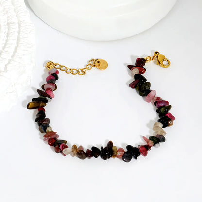 5 Styles Natural Tumbled Crystal Chip Adjustable Bracelet | 5-9mm Irregular Gemstone Gravel Beads | 18K Gold Plated Hypoallergenic Stainless Steel