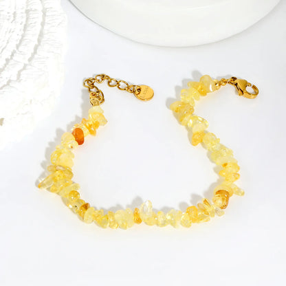 5 Styles Natural Tumbled Crystal Chip Adjustable Bracelet | 5-9mm Irregular Gemstone Gravel Beads | 18K Gold Plated Hypoallergenic Stainless Steel