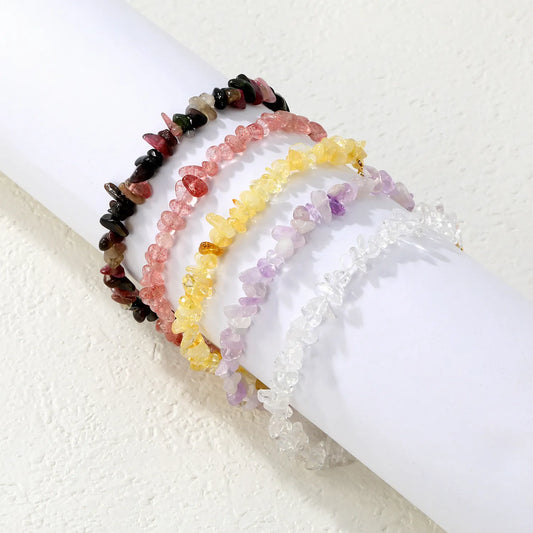 5 Styles Natural Tumbled Crystal Chip Adjustable Bracelet | 5-9mm Irregular Gemstone Gravel Beads | 18K Gold Plated Hypoallergenic Stainless Steel