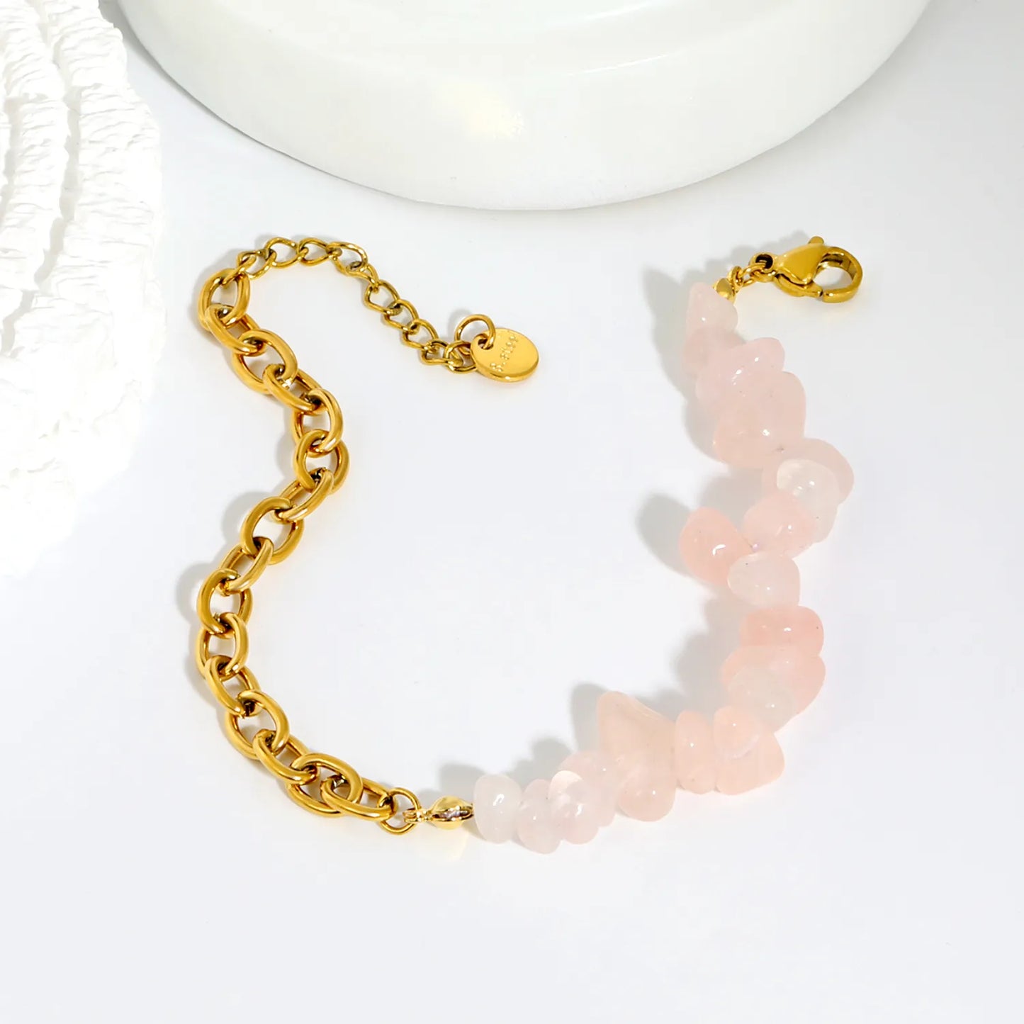 Natural Crystal Crushed Stone Paperclip Link Adjustable Bracelet | Irregular Gemstone Chips | 17+3cm | Amethyst Blue Sodalite Rose Quartz