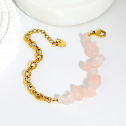 Natural Crystal Crushed Stone Paperclip Link Adjustable Bracelet | Irregular Gemstone Chips | 17+3cm | Amethyst Blue Sodalite Rose Quartz