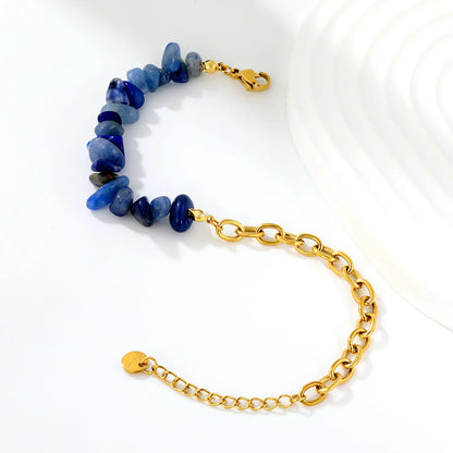 Natural Crystal Crushed Stone Paperclip Link Adjustable Bracelet | Irregular Gemstone Chips | 17+3cm | Amethyst Blue Sodalite Rose Quartz