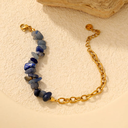 Natural Crystal Crushed Stone Paperclip Link Adjustable Bracelet | Irregular Gemstone Chips | 17+3cm | Amethyst Blue Sodalite Rose Quartz