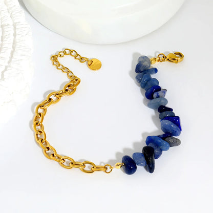 Natural Crystal Crushed Stone Paperclip Link Adjustable Bracelet | Irregular Gemstone Chips | 17+3cm | Amethyst Blue Sodalite Rose Quartz