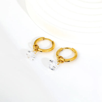 Pear Shape CZ Teardrop Dangle Huggie Earrings 2×10mm Hoop | 18K Gold Plated Stainless Steel | Clear Crystal Drop Hoops | Wholesale MOQ 12
