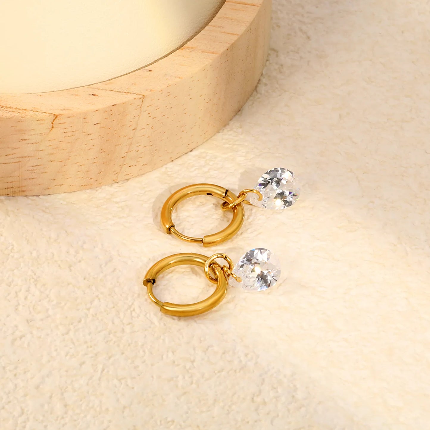 Pear Shape CZ Teardrop Dangle Huggie Earrings 2×10mm Hoop | 18K Gold Plated Stainless Steel | Clear Crystal Drop Hoops | Wholesale MOQ 12