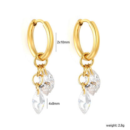 Dual Marquise CZ Cluster Dangle Huggie Earrings 2×10mm Hoop | 18K Gold Plated Stainless Steel | Double Clear Crystal Drop Hoops | Wholesale MOQ 12