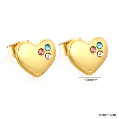 Tri-Color CZ Inlaid Solid Heart Stud Earrings | Multicolour Crystal Love Ear Studs | Wholesale MOQ 12