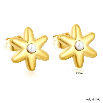 Puffy Six-Petal Flower Pearl Huggie Earrings | Gold & Silver | Solid Floral Pearl Snap Hoops | Wholesale MOQ 12